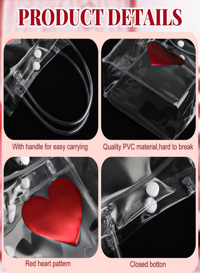 Glenmal 24 Pcs Valentine's Day Clear Gift Bags with Handle Transparent PVC Plastic Red Heart Love Reusable Shopping Tote Wrap Bags for Valentines Weddings - Image 3